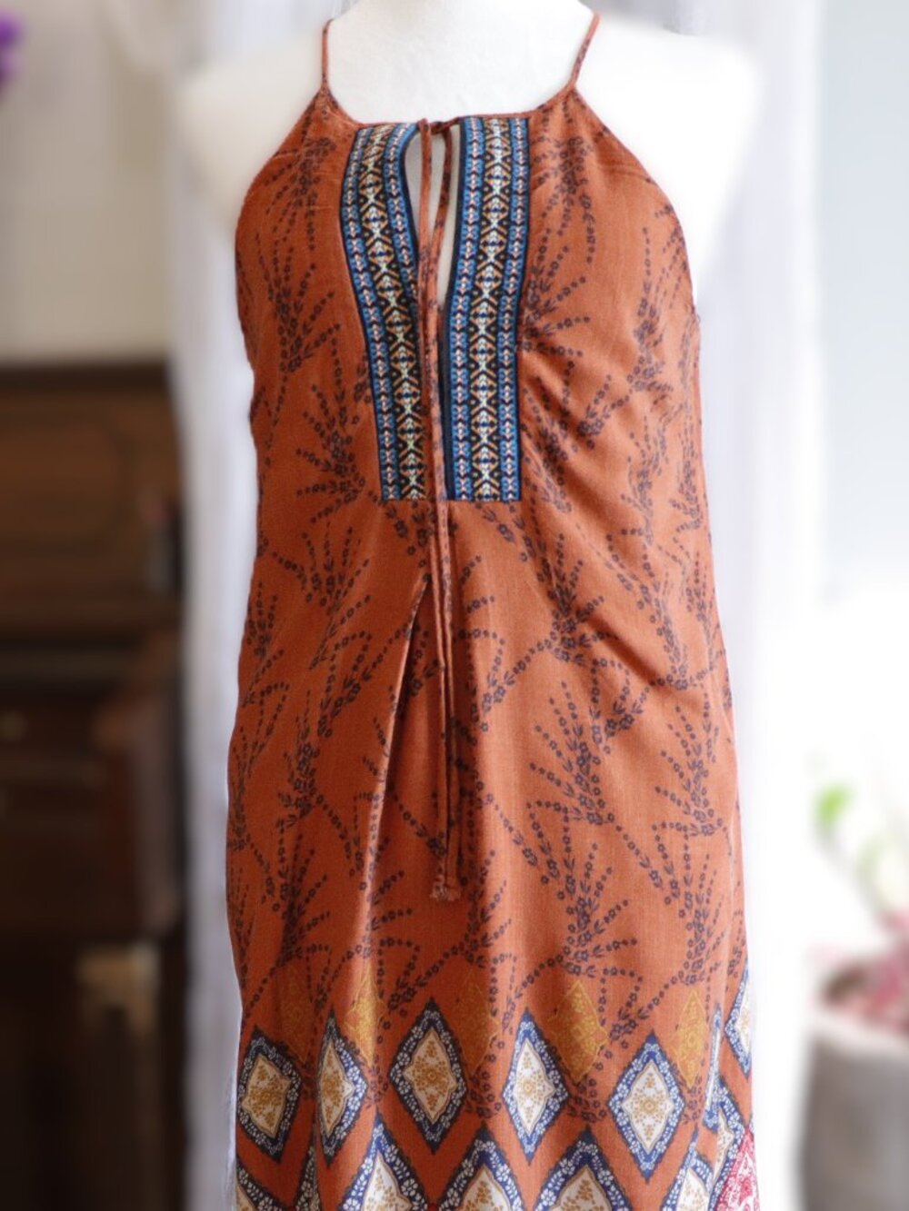 Orange bohemian halter dress , L